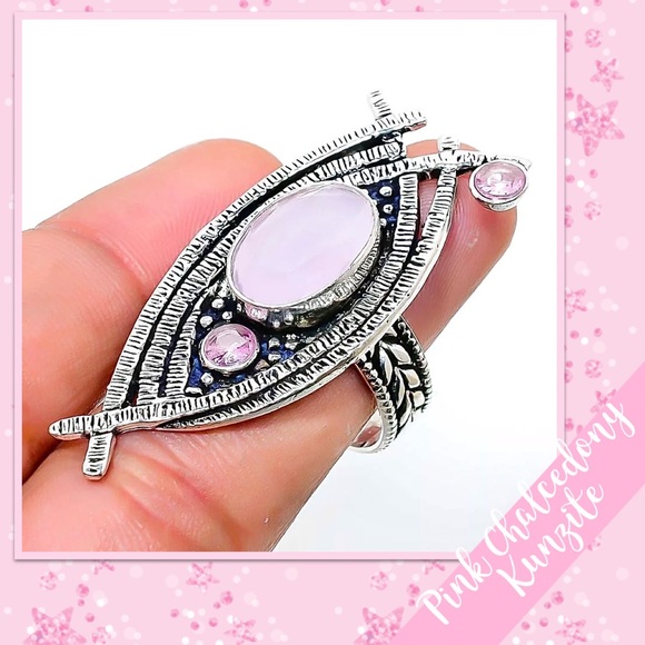 Jewelry - Pink Chalcedony, Kunzite Abstract Silver Ring, Size 7.5 (Pale Pink, Light Pink)